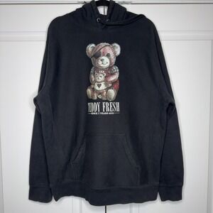 Teddy Fresh Hoodie Mens Large Black Teddy Bear Graphic Pullover Sweatshirt